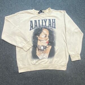 Aaliyah Graphic Sweatshirt L Large Womens Cream Streetwear Portrait Pullover